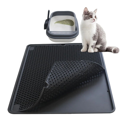 Silicone Cat Litter Mat Urine& Waterproof Litter Mat Double Layer Litter Trapping Mat for Cat Litter Box.Cat Litter Catcher Mat .(black)
